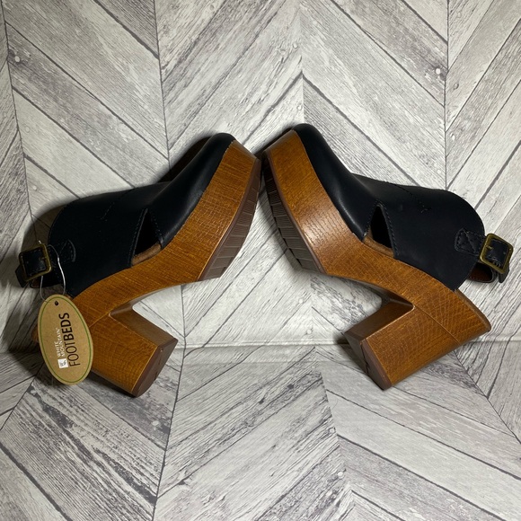 NEW FOOTBEDS WHITE MOUNTAINS BLACK & BROWN ADJUSTABLE STRAP CLOG BLOCK HEEL SZ 7 - Picture 3 of 8